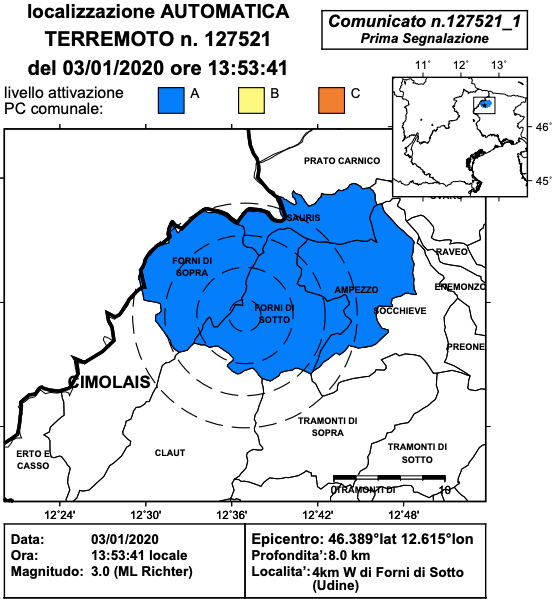 🔴ULTIM'ORA🔴TERREMOTO IN #FVG: EPICENTRO A FORNI DI SOPRA
🚨La Centrale operativa della #ProtezioneCivileFVG attualmente non ha ricevuto nessuna segnalazione di danni a persone o cose. 
La Protezione Civile della Regione Autonoma FVG sta monitorando l’evento 
#volontaridivalore