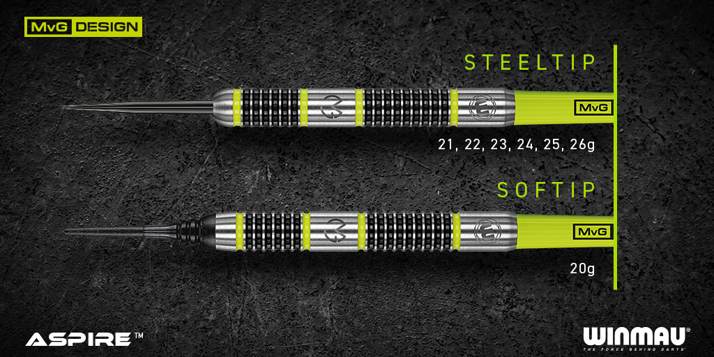 WINMAU STEEL MVG ASPIRE, 80% WOLFRAM barrels