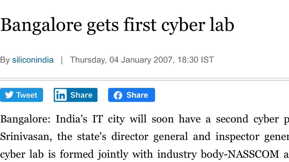 PratapReddyC's tweet photo. Congratulations @CIDKarnataka on the completion of 13 years of @nasscom &amp; @DSCI_Connect #BangaloreCyberLab. 
A significant journey for a #CyberSafeKarnataka. 
Gratefully acknowledge support from @Infosys 
@CMofKarnataka @BlrCityPolice https://t.co/qpLLLKybml