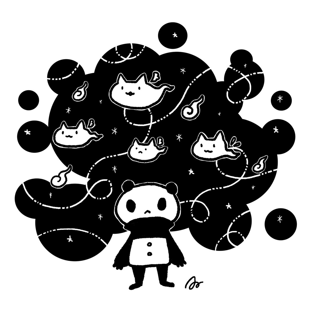 パンダと猫玉たち Adobefresco イラスト あさひな イラストレーターのイラスト