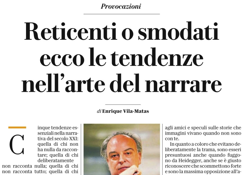 Correte a comprare Repubblica di oggi (siete ancora abbondantemente in tempo): in Cultura c'è un'interessante provocazione di Enrique Vila-Matas. <a href="/vilamatas_blog/">Enrique Vila-Matas Blog</a>