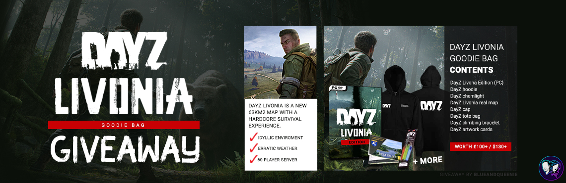 QueenieandBlue's tweet image. 🗺️ DAYZ GOODIE BAG GIVEAWAY 🪓

Survive this month on @DayZ's Livonia map and enter our goodie bag #giveaway containing official #DayZ hoodie, cap, chemlight, Livonia map, game with DLC and more

Follow @BlueandQueenie
Follow @QueenieandBlue
👉More Entries blueandqueenie.com/giveaways