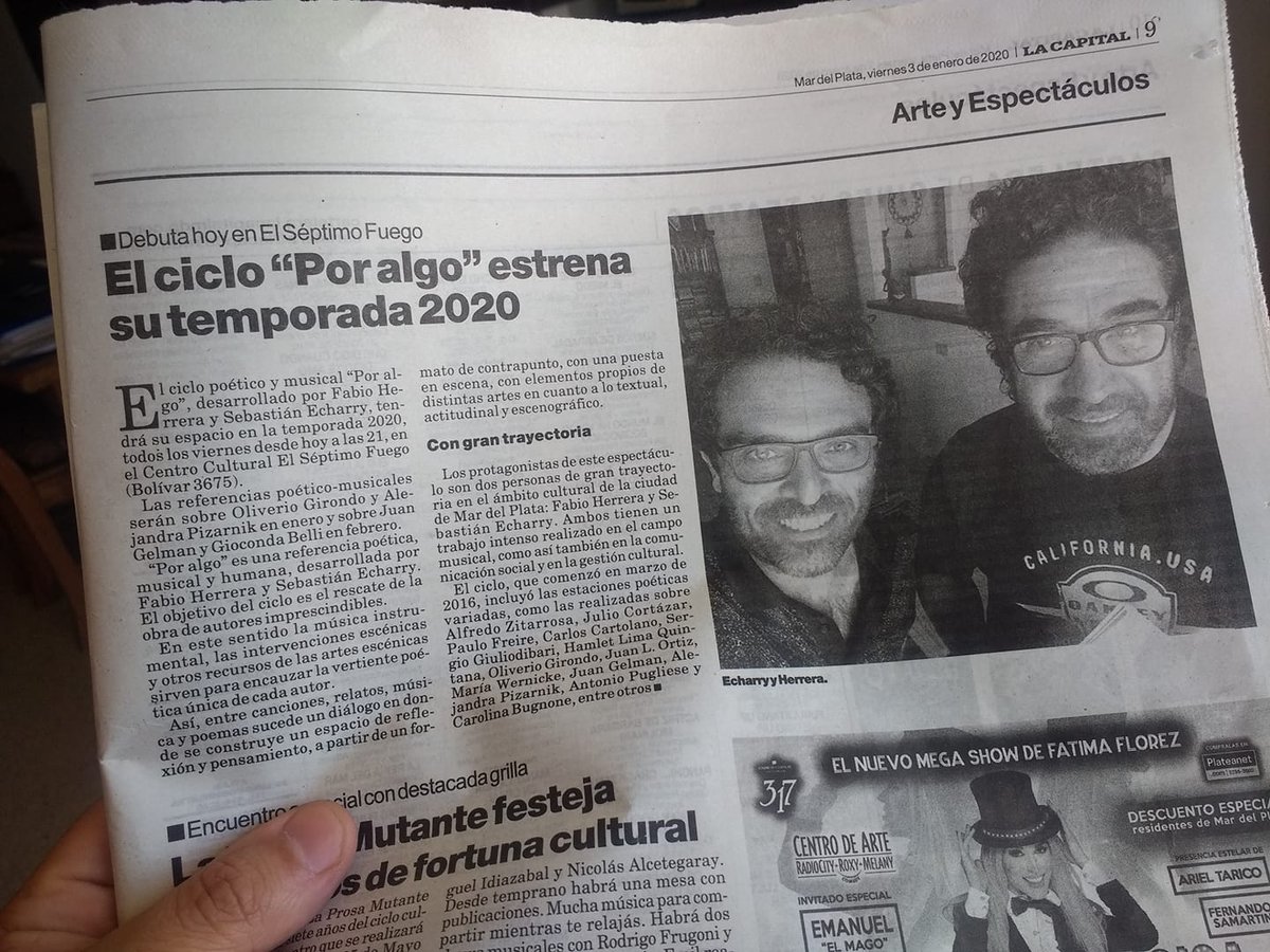 Gracias a las periodistas del diario La Capital de Mar del Plata por reflejar este inicio de temporada con el ciclo "Por algo". En una cartelera con más de 300 obras, nos reconocen el trabajo de esta manera. Es un gran empuje para el arte independiente y autogestivo