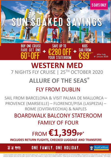TravelAgentCork's tweet photo. ROYAL CARIBBEAN – FAMILY CRUISE OFFERS fr €879
✅SALE FINISHES 06/01/20 - T&amp;C apply
☎️Call now: 021 4321687
🌐https://t.co/xj9soIC5zr https://t.co/Pz4nVUPRys