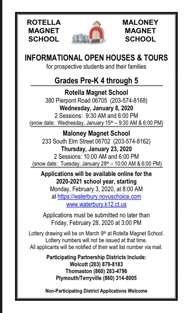 We are getting ready for our 2020-2021 lottery application period! #schoolchoice #magnetschool @WaterburySchool @ThomastonBOE @WolcottLearns @NaugatuckPS