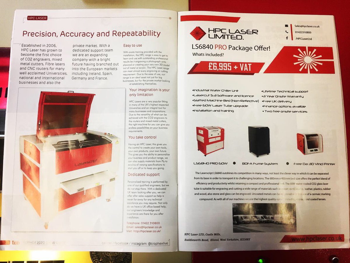 HPCLaser's tweet photo. The @Trophexlive 2020 show guide has arrived!

We will be holding interactive live demonstrations on our machines so you can learn what it's all about!

Places are filling up so be sure to get in touch with us to secure your place!  #trophex #hpclaser #laser #engraving https://t.co/9ytmq0qOis
