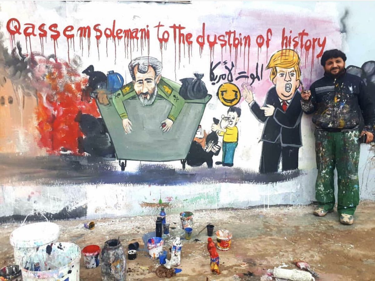 asaadhanna's tweet photo. Graffiti in #Idlib city northwest Syria about @realDonaldTrump attack on Soleimani https://t.co/EikOhIfYIs