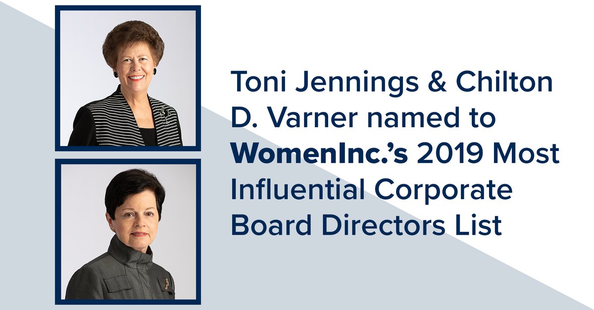 We are proud to announce that two of our board members, Chilton D. Varner and Toni Jennings, were recently named to <a href="/WomenIncMedia/">Women Inc.</a>'s 2019 Most Influential Corporate Board Directors List. View the full article here - bit.ly/2ZMfYCt #BBThePowerOfWE