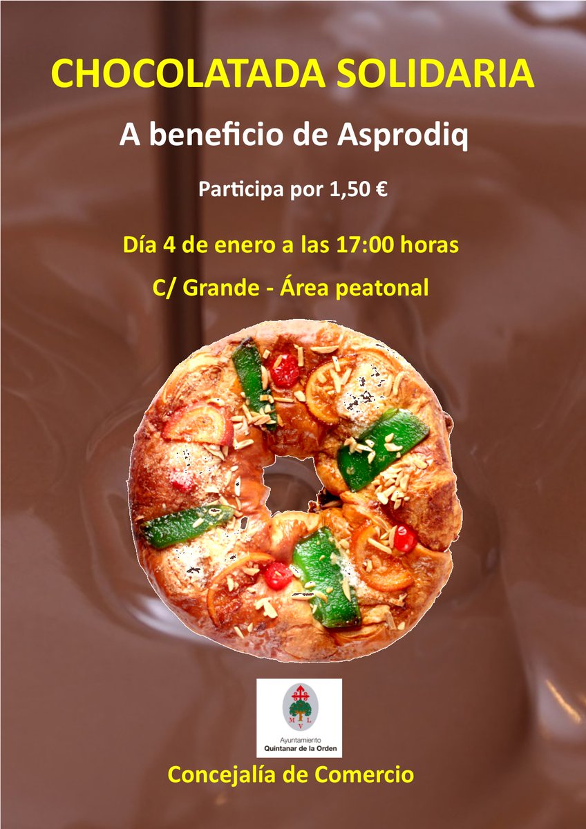 aytoquintanar's tweet photo. Mañana, 4 de enero, no te quedes en casa y sal a disfrutar de las actividades preparadas en #QuintanardelaOrden. A las 16.30 #CarreraSolidaria "Alimentos para todos"  y a las 17.00 #RoscónSolidario a beneficio de #Asprodiq en la Calle Grande. Sal, participa y colabora. https://t.co/LJjpwpw43v