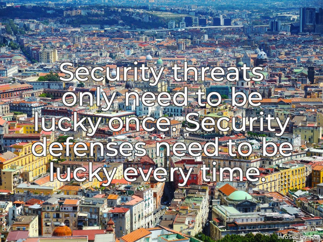 InfoSecByIrch's tweet photo. Security is a process or having sufficient controls in depth so if something fails the bad guy can’t do anything. #infosec #informationsecurity #cybersec https://t.co/qloqcF0zhE