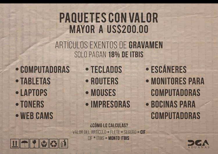 Rossyangelis's tweet photo. A quién pueda interesar 💬

La Dirección General de Aduanas (@aduanard) comparte la guía de como calcular los impuestos correspondientes a los paquetes con valor mayor de US$200.00 📦 https://t.co/oWzLEgLjgG