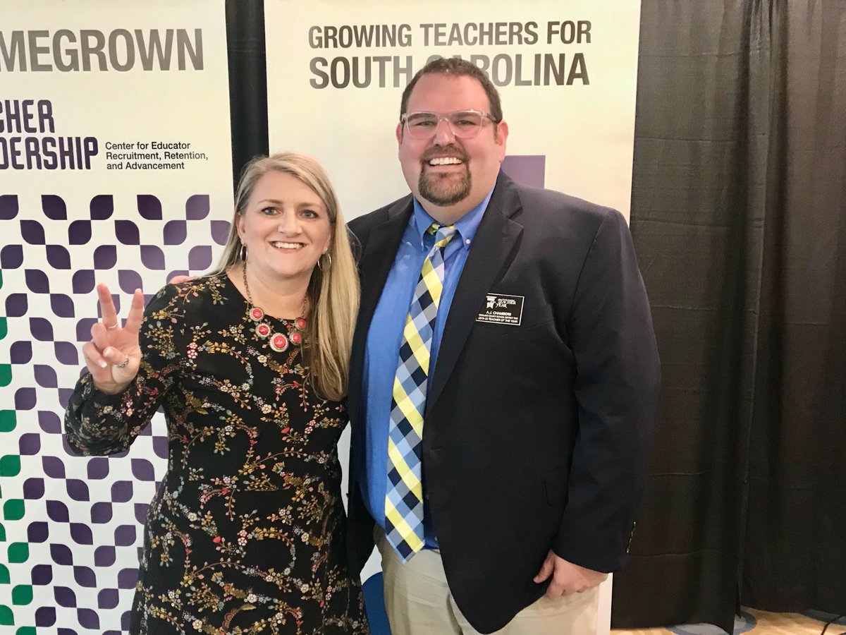 Current R2 TOY <a href="/ajchambers/">A.J. Chambers, MJE</a> and Teacher Forum chair @weems503 at CERRA conference in November celebrating and investing in teacher leadership.