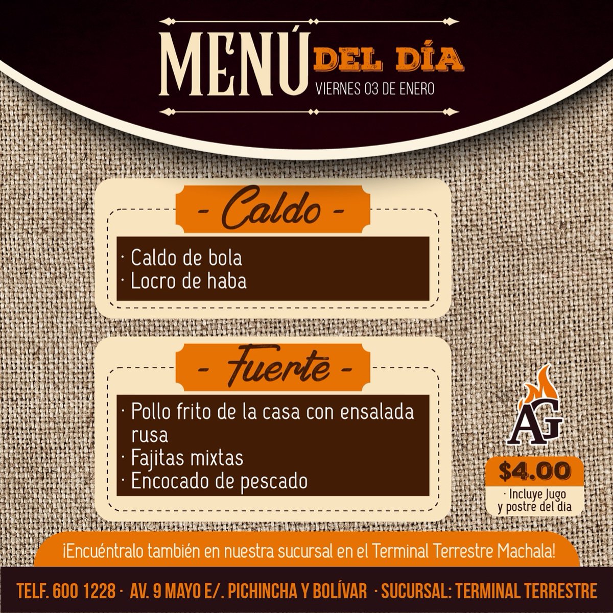 DAngeloGrill's tweet photo. Tras la avalancha de celebraciones familiares, hoy apetece un #menú 👨🍳🍲🦑🥗🍳🥘🍗🐟🍷🍺 más suave pero igual de delicioso.

Te esperamos para que sabores este menú del día, te esperamos.
·
·
·
#DAngeloGrill #Viernes #Almuerzos #RestauranteMachala https://t.co/OGwcSJ51kl