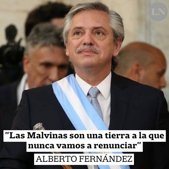 LANACION's tweet photo. El presidente @alferdez habló sobre #Malvinas: "Son una tierra a la que nunca vamos a renunciar" | ¿Qué opinás? https://t.co/K0Q01iOZXF