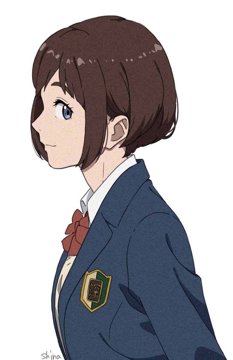 1girl solo brown hair short hair white background bow school uniform  illustration images