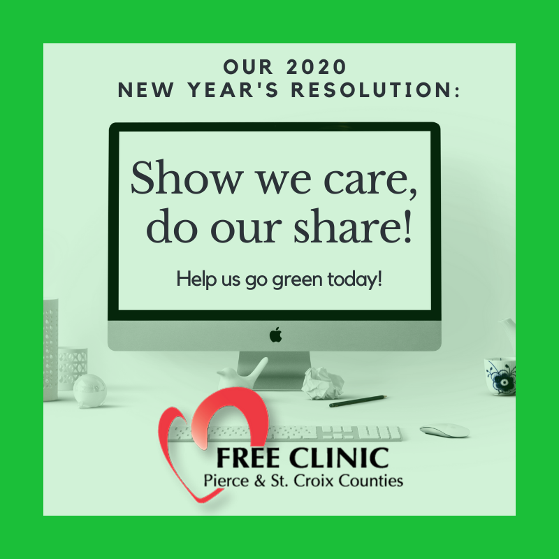 FreeClinicWI's tweet photo. Help us care for our earth in 2020: receive our snail-mail quarterly newsletters in your email inbox! Please help us lower our carbon footprint in printing, paper, and mailing by emailing freeclinicpsc@gmail.com to request receiving newsletters via email! https://t.co/v4T480LGGU