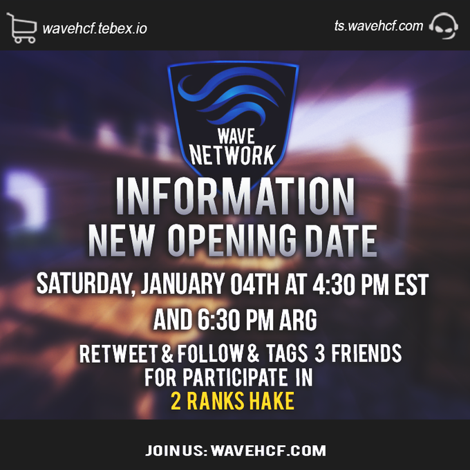 WaveHCF's tweet photo. Recuerden que el dia SABADO 4:30PM EST abrimos la BETA al publico

IP: https://t.co/CCLr6Hdspv
TS: https://t.co/Bn9Wnj6UDb
Store: https://t.co/5rgP4X1Qpe

RT + FOLLOW para participar por un sorteo de 2 RANGOS HAKE https://t.co/b3EMFRHuVU