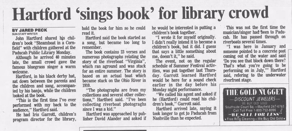 nathanblakelynn's tweet image. 📖🪕🎼 Found this in the @mclibdotnet archives. @johnhartford_  @PaducahSunNews