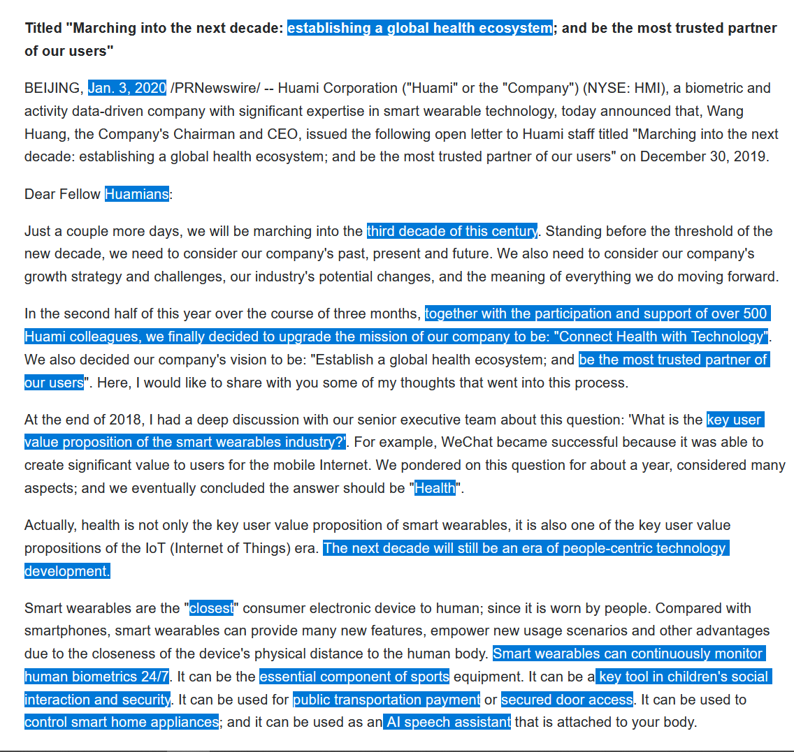 That's why  $HMI is feeling quite comfortable so far. Judging by searching for the ticker, it just seems I'm the only one discussing it from a fundamental perspective.So, let's check out what Founder CEO Wang Huang wrote recently: