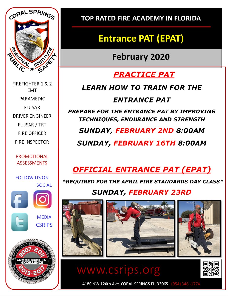 Practice PAT - DATES ANNOUNCED 
Sunday, February 2nd at 8:00AM
Sunday, February 16th at 8:00AM

For more information and to register go to our website csrips.org