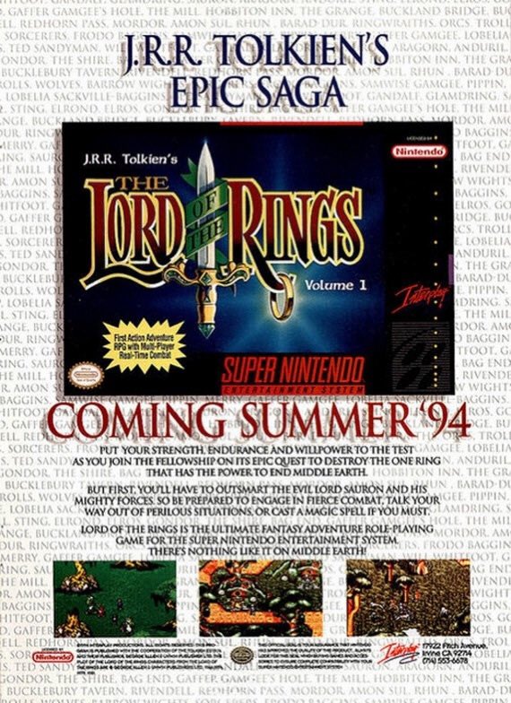 Ad for the little-known Lord of the Rings SNES game; it was kind of a Zelda-like that wasn’t very fun.