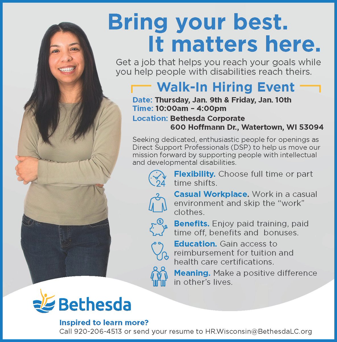 AbleLightUSA's tweet photo. Get a job that helps you reach your goals while you help people with disabilities reach theirs. Attend our Walk-In Hiring Event at Bethesda Corporate on Thursday, January 9th and Friday, January 10th from 10-4pm. #ConnectAllAbilities https://t.co/ig0lMGQFWQ