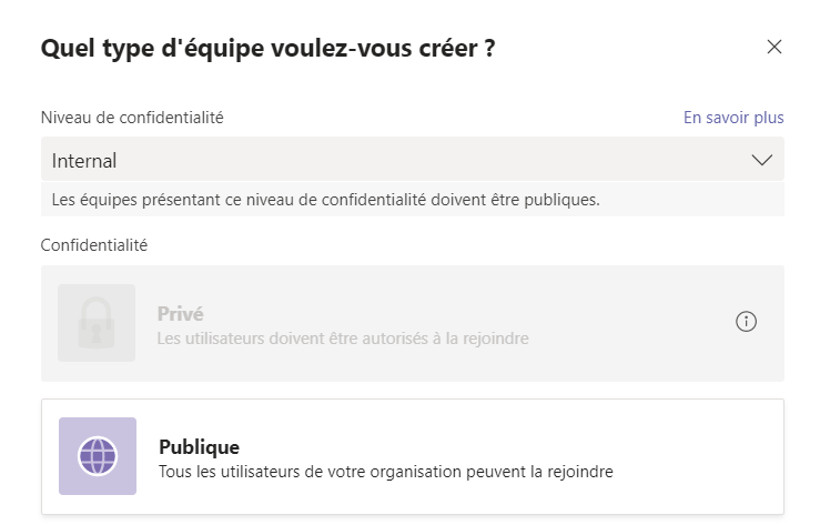 tchinnin's tweet photo. Just tried out MIP labels for Office Groups.
Not usable IMHO, cant set a classification and leave the privacy choice to the user
It would be great to force private teams for Confidential sensitivity and being able to create either public or private teams for Internal sensitivity https://t.co/ycEyzbSRVR