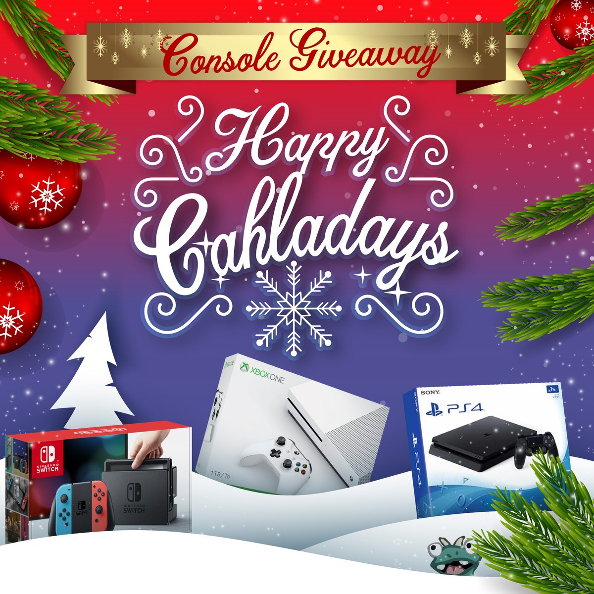 Cahlaflour's tweet image. Who says the holidays have to be over? 😉

Let’s start off 2020 with a gigantic giveaway! I’m giving away a gaming console. If you win – pick from either a Nintendo Switch, Xbox One or PlayStation 4!!! Winner drawn a week from today (1/10).

Enter here: gleam.io/ofUsl/happy-ca…