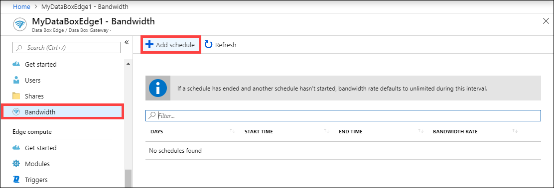Darmour_MSFT's tweet photo. #AzureStackEdge includes a handy bandwidth scheduler to configure network bandwidth usage across multiple time-of-day schedules. These schedules can be applied to the upload & download operations from your device to the #Azure cloud
#DataBoxEdge
#AzureStack https://t.co/SN77hGQafc