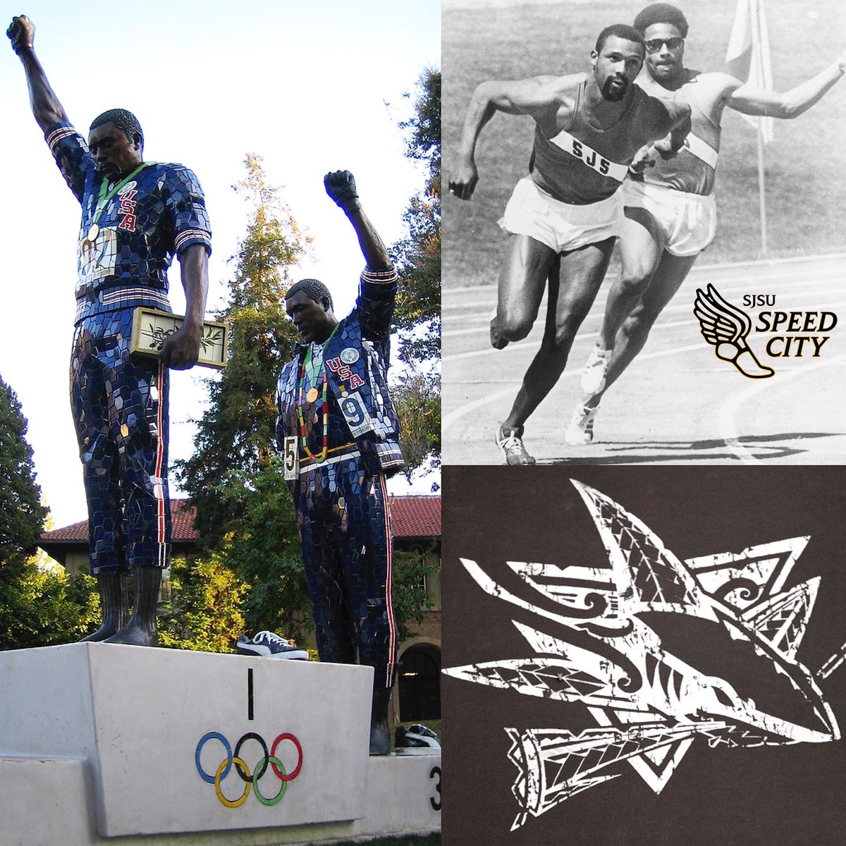 runlocalevents's tweet photo. NEW MEDAL ALERT: #408k art by @Cukuiclothing pays tribute to the days of “Speed City” at SJSU and iconic moment of Tommie Smith and John Carlos at ‘68 Olympics. 

✊🏿 https://t.co/AShaJPbP6e