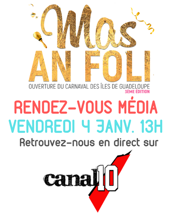 masanfoli's tweet photo. #MasAnFoli • #RDVMedia | Retrouvez-nous en direct sur canal 10 ! Cet après-midi, nous vous parlons du MAS AN FOLI, l'ouverture du Carnaval des îles de Guadeloupe avec l'équipe du ZCL News ! https://t.co/pDz5rhnaNu https://t.co/bCEMCFWo8L