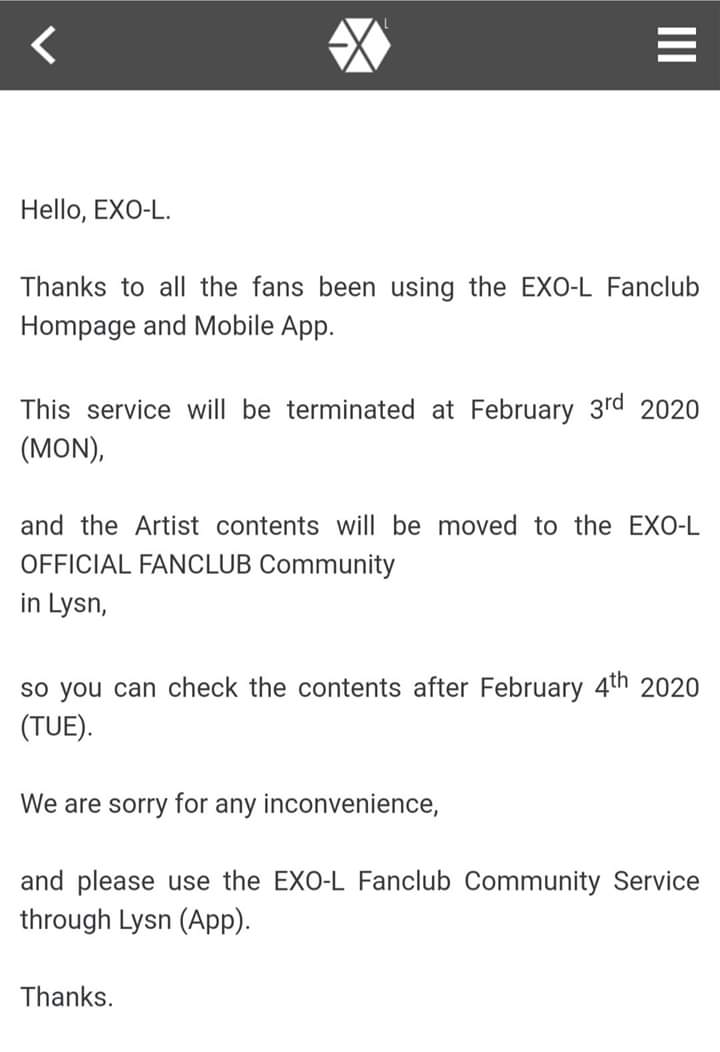 PCYHyun0527's tweet photo. 🔷️Se a informado que el sitio web del fansclub de #EXO, "EXO-L", será cerrado y la información se trasladara a la comunidad del FANCLUB oficla de EXO-L en Lysn App. 

#ObsessionStreamParty
 #엑소 #OBSESSION @weareoneEXO @exoonearewe @layzhang @B_hundred_Hyun https://t.co/cwSqBq7TfL