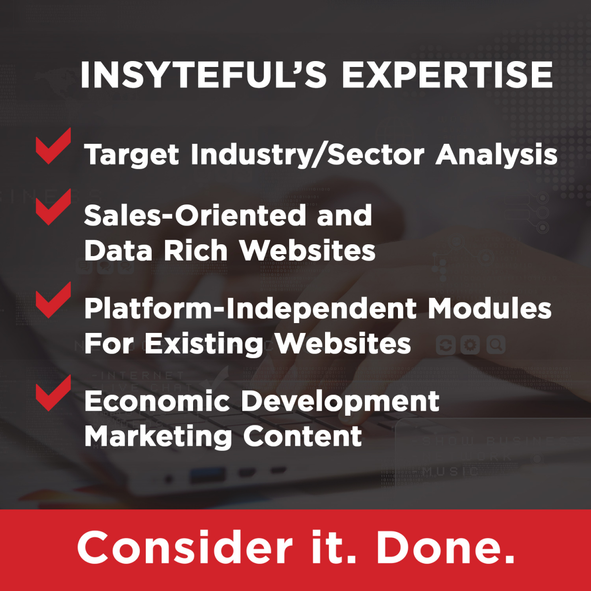 Insyteful1's tweet photo. We provide a cutting-edge combination of technology and economic development data that allows your website to work as hard for your community as you do. 

Find out the info decision-makers need to consider your community. Call 256-768-5002.

#econdev #siteselection #insyteful https://t.co/WGX5PlW1yx