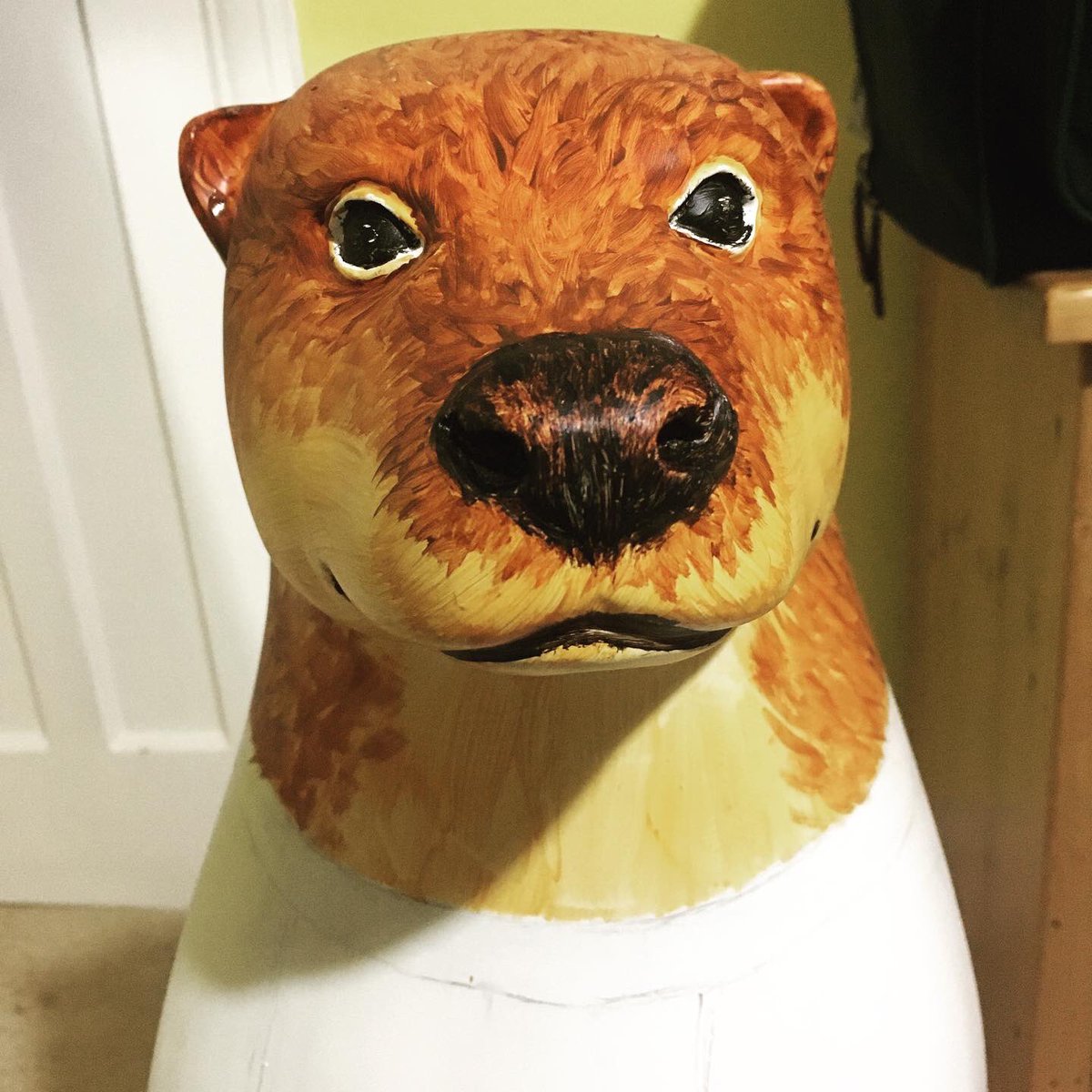 heatherfirby's tweet photo. ...And the first layer of fur has been painted! 🎨 🦦

Really happy to be part of the 2020 @moorotters project - watch this space for more photos of the Woolly Minded otter(s) in progress! 🧶🦦 https://t.co/gQqsquMUe1