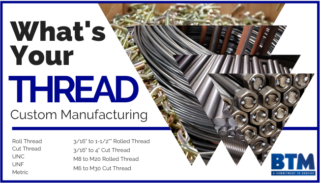 BTMMfg's tweet photo. #WhatsYourThread.... check out BTM Manufacturing's #custommanufacturing thread capabilities... https://t.co/gU6noOJI30
#CustomMFG #BTMManufacturing #CustomManufacturer #Fasteners #Ubolts #JBolts #EyeBolts #AnchorBolts #SpadeBolts #Rods #Studs #manufacturing https://t.co/ViZi8LWUuI