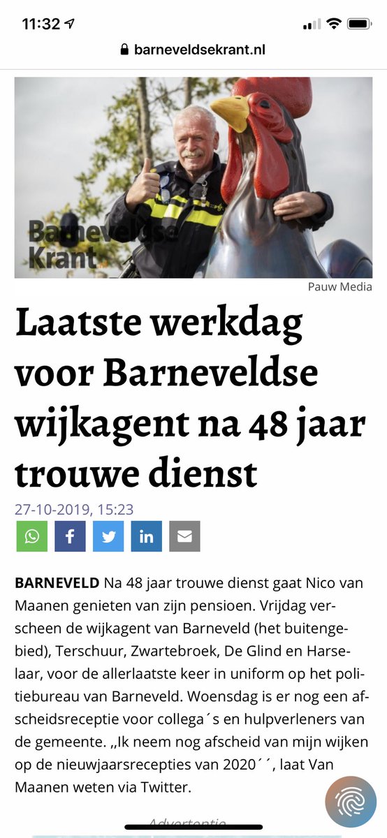 Vanmiddag op de Nieuwjaarsreceptie geweest van de gemeente #Barneveld.       Maar zal vanavond in de Belleman in Terbroek afscheid nemen van de inwoners van mijn oude wijk: #Terschuur #Zwartebroek!!     Kom je ook voor een handdruk of een schop!? OudWijkagent     Nico van Maanen
