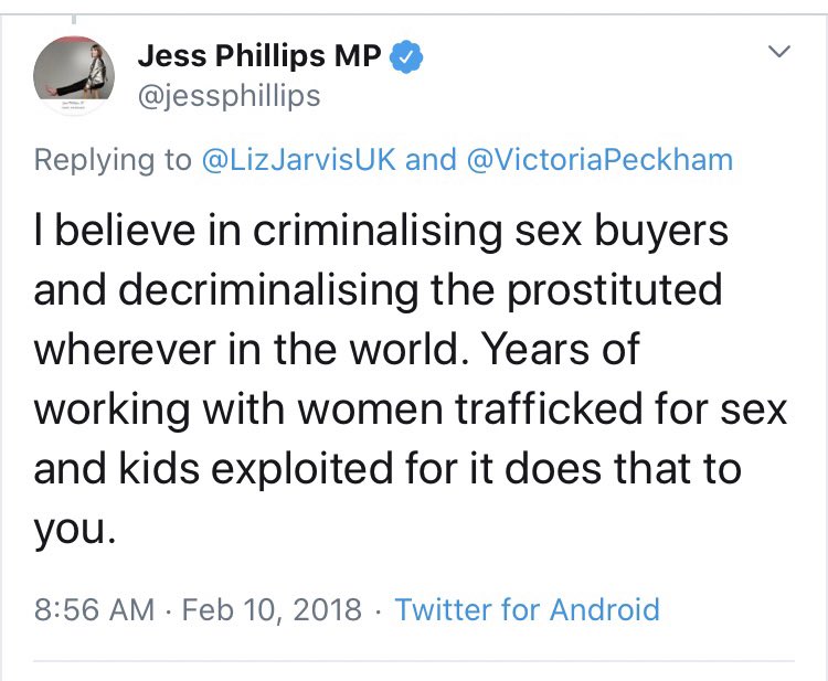 Phillips advocates for the ‘Nordic Model’ of criminalising clients, despite overwhelming evidence that this tactic actually increases levels of violence against sex workers.