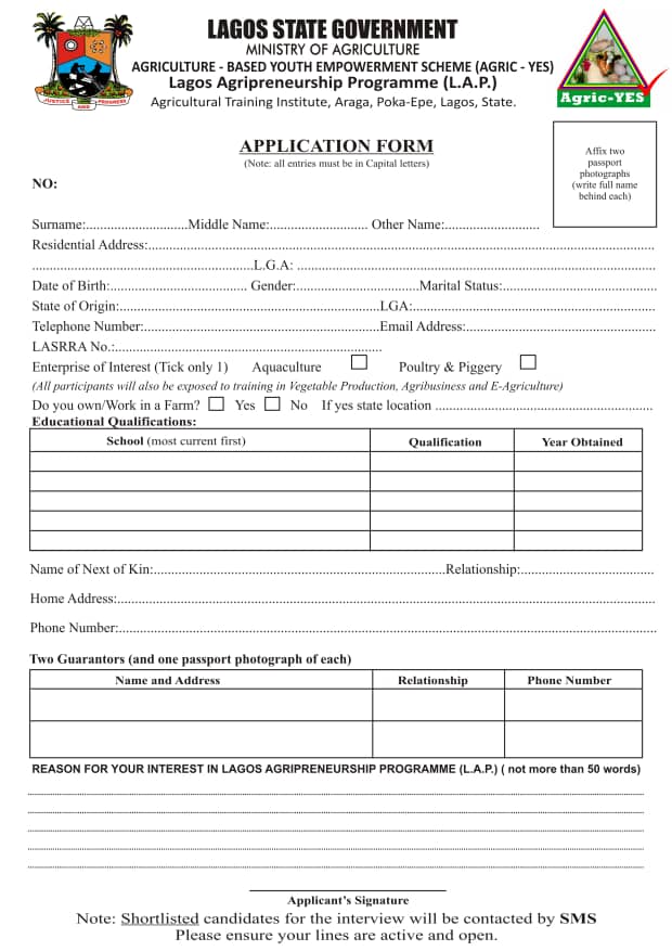 For interested persons in the Lagos Agripreneurship Programme (L.A.P), kindly find attached a specimen of the application form <a href="/jidesanwoolu/">Babajide Sanwo-Olu</a> <a href="/lagosagric1/">Lagos Agric & Food Systems</a> <a href="/Abi_Olusanya/">Abisola Olusanya | The Lagos Food Architect</a> <a href="/unclejyde/">Jide Lawal</a> #LASG #ForAGreaterLagos