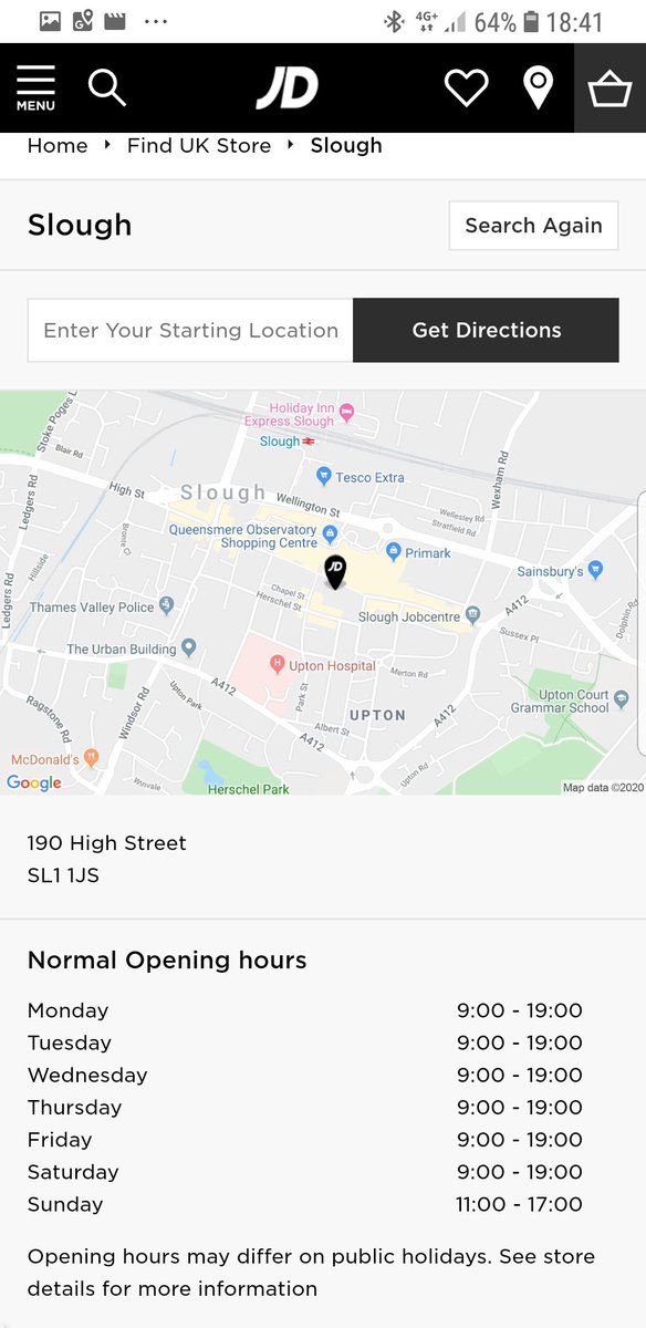 Sort it out @JDSports, just travelled back from London to pick a pair of trainers up from Slough branch I've ordered in. Website says closes at 7pm, all staff there at 6.30pm, shutters down and told they can't help me. Not on, waste of an hour.