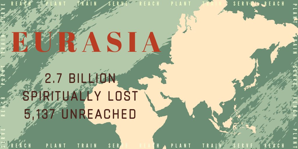 At the heart of the 10/40 window Eurasia is home to 2.7 billion spiritually lost people and 5,137 UPGs. There is a desperate need for liberation in Jesus Christ in the hearts of those lost in Eurasia. Join us in praying for this region. 

#AGWM