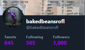 bakedbeansrofl's tweet photo. 1000 followers 🤢🤮

1000 friends* 🙂👍 https://t.co/AyVLnzobna