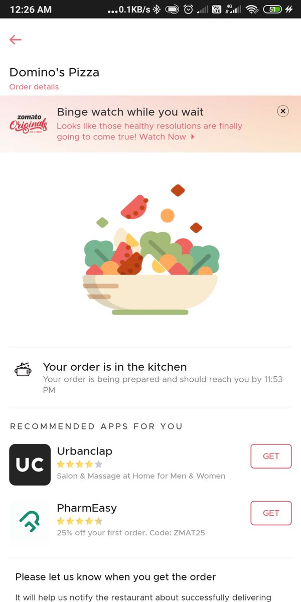 Hrishrath's tweet photo. This is what Zomato is doing.
I ordered the food around 11pm, they gave me the time of 11:53 &amp; now 12:48am is the time &amp; i m still waiting for the delivery. On asking support they are saying the zomato delivery is not in our control.
@Zomato @ZomatoIN  @ZeeNews @IndiaToday https://t.co/69OTBFF0Og