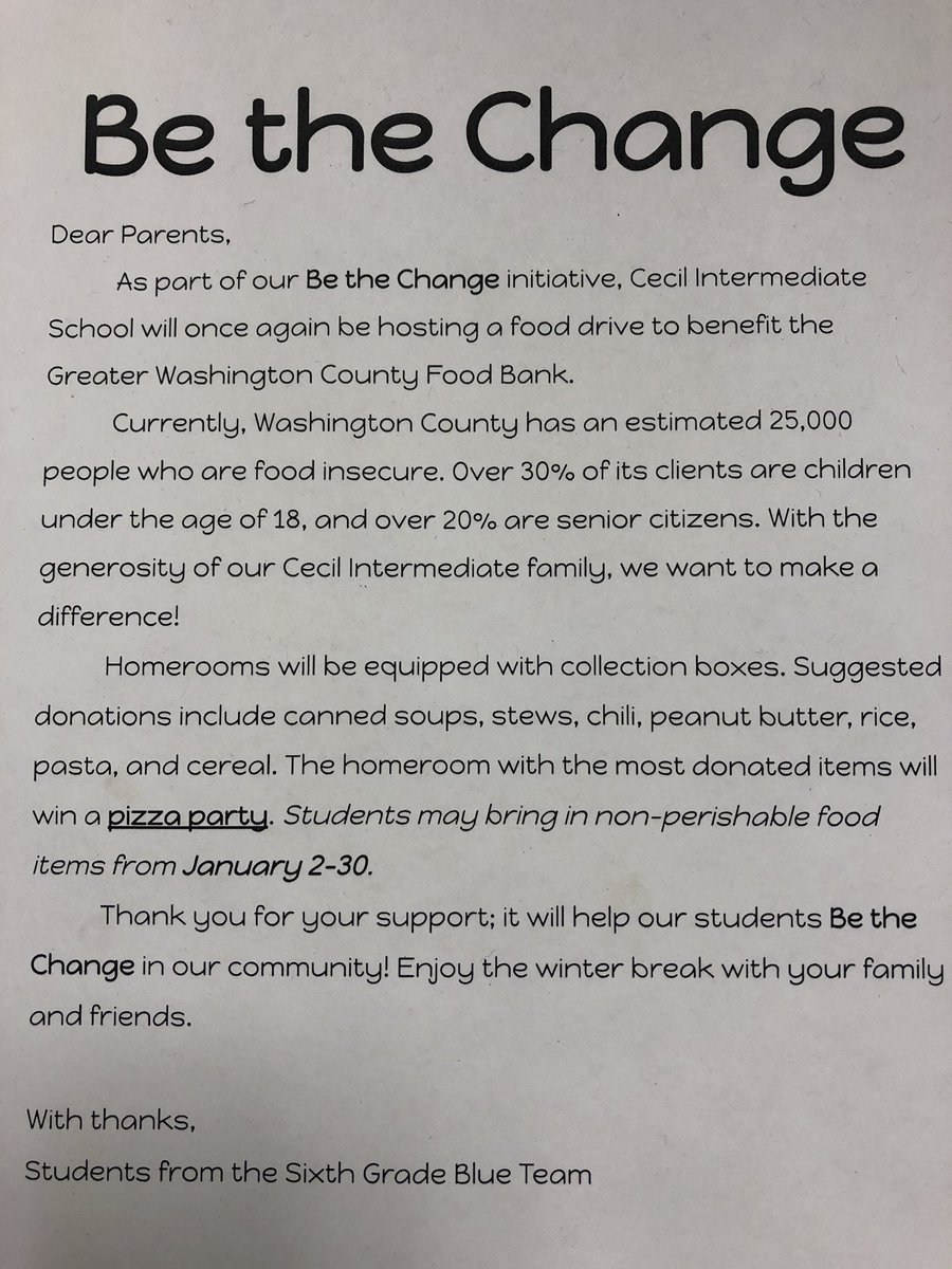 bethanyschrag's tweet photo. Our January Food Drive has started.   Please send in canned goods for the Washington County Food Bank. @CISCMSD @mrs_lawrence307 @MissyCirincione @McmillonShelley https://t.co/xku2dNIXqq