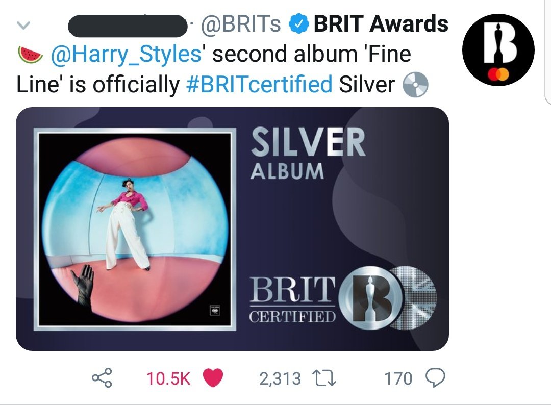 "Fine Line" is officialy Silver in the UK. Its also eligible for Gold in the US(was already after 2 weeks when it sold over 567k units). Harry has THREE songs on top 20 official singles chart UK, with " Adore You" being his third top 10 single.