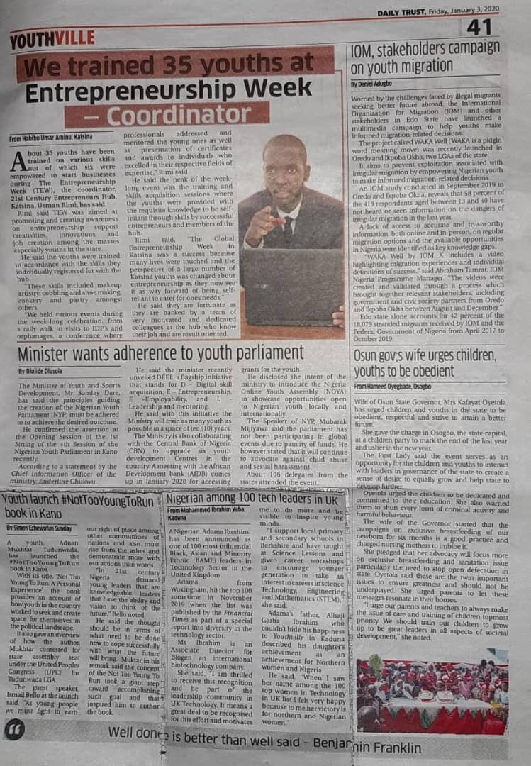 agi196's tweet photo. Article today with a nice statement from my father in the Daily Trust Newspaper, Kaduna, Nigeria #technology #STEM #women #Africa https://t.co/5PZ1NC3QNa