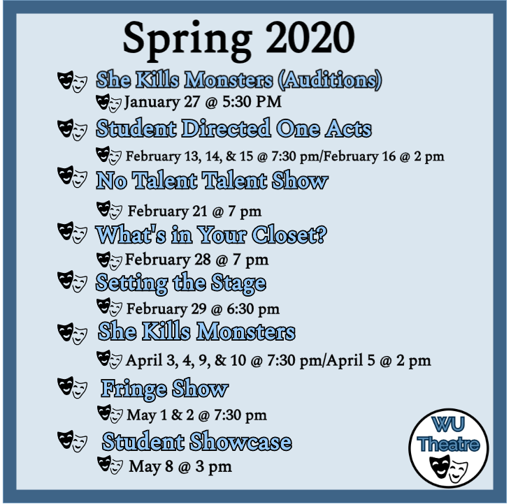🎭Check out our Spring 2020 Schedule  for upcoming events and shows! 🎭

#washburn #washburntheatre #theatre #wutheatre