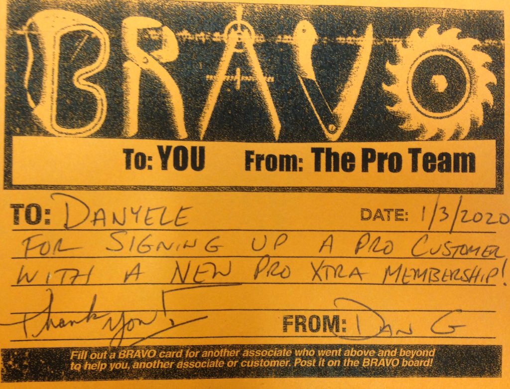 THEdepotdan's tweet photo. Danyele just signed up a NEW Pro Xtra Membership at the RETURNS REGISTER! Way to drive Pro! #ProBravo @wewin382 @Jason_Schelvan @jasonbarker195 @CampSweenScott @BobPold @jtrievespro https://t.co/Mbiu7RRXde