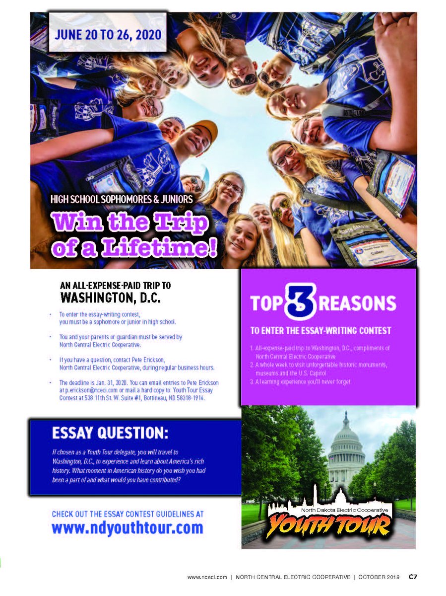 Looking for high school sophomores and juniors to represent NCEC at the National Youth Tour in Washington, D.C. next summer. Check out the flyer for details!