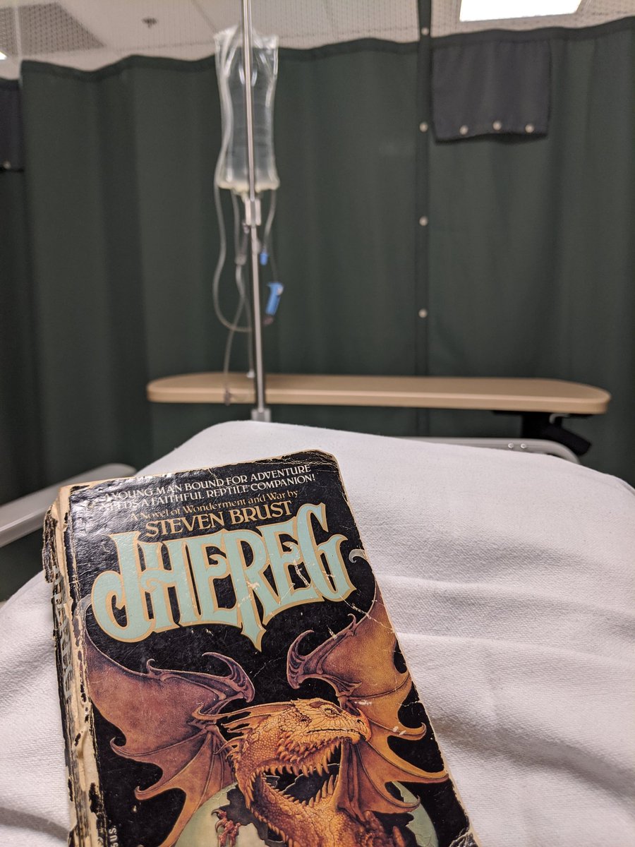 bluecanoe2010's tweet photo. @StevenBrust What favourite book do you take with you to the hospital before eye surgery? Mine is my 32-year old, well read copy of Jhereg. #securitybook https://t.co/r3FnbDjt2u
