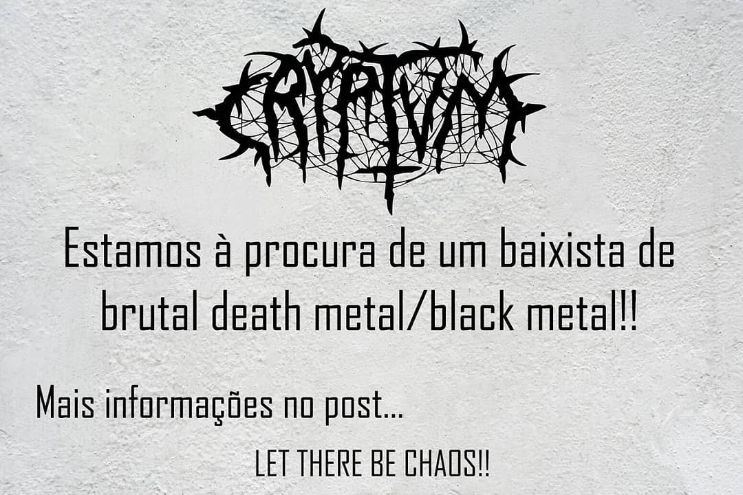 Cryptumofficial's tweet photo. CRYPTUM // PROCURA-SE BAIXISTA
.
Estamos à procura de um baixista na área de Lisboa/Sintra que esteja disponível para ensaios nesta zona. Este tem de ter material próprio, seriedade e, obviamente, gosto por brutal death e black metal.
Contacto através de Facebook/Instagram!! https://t.co/jt4GyZCEsA